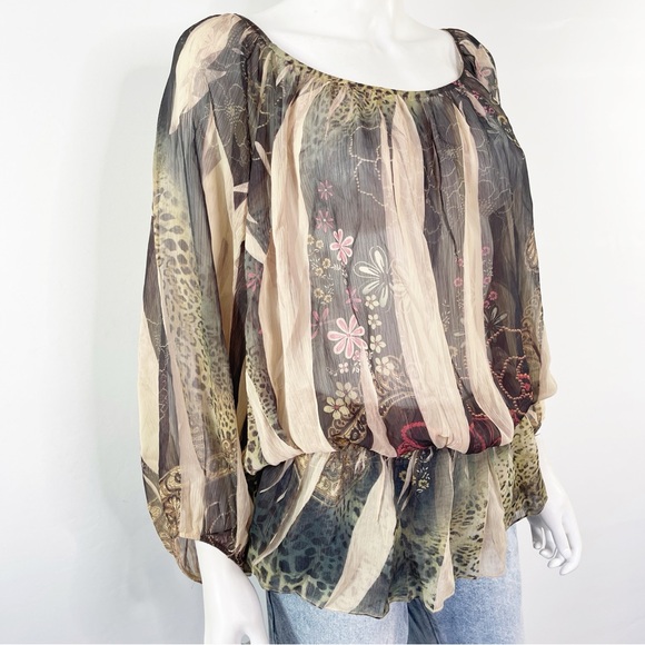 Amore Couture Boho Peasant Blouse Top Size L Floral Artsy Mature Fairycore - Picture 5 of 10